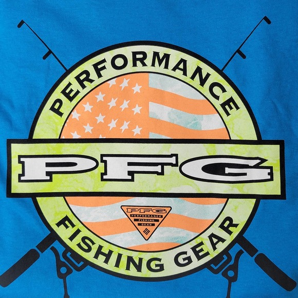 Columbia Other - Men's Columbia Spell Out PFG Big Back Logo Fishing Short Sleeve T-Shirt Blue M